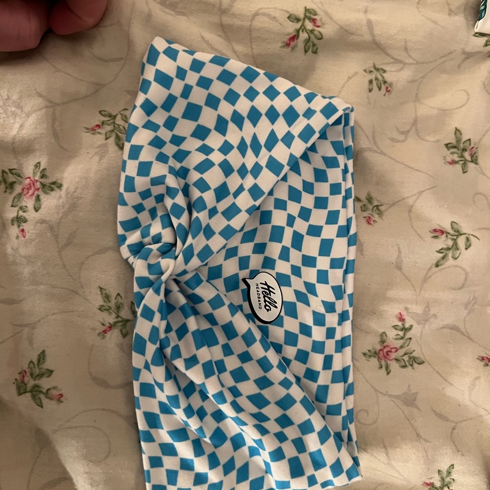 Blue and White Checkered Hello Headband